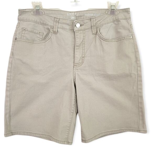 Rider's By Lee Khaki Womens Size 8 Regular Solid Midrise Bermuda Cotton Shorts - Picture 1 of 7